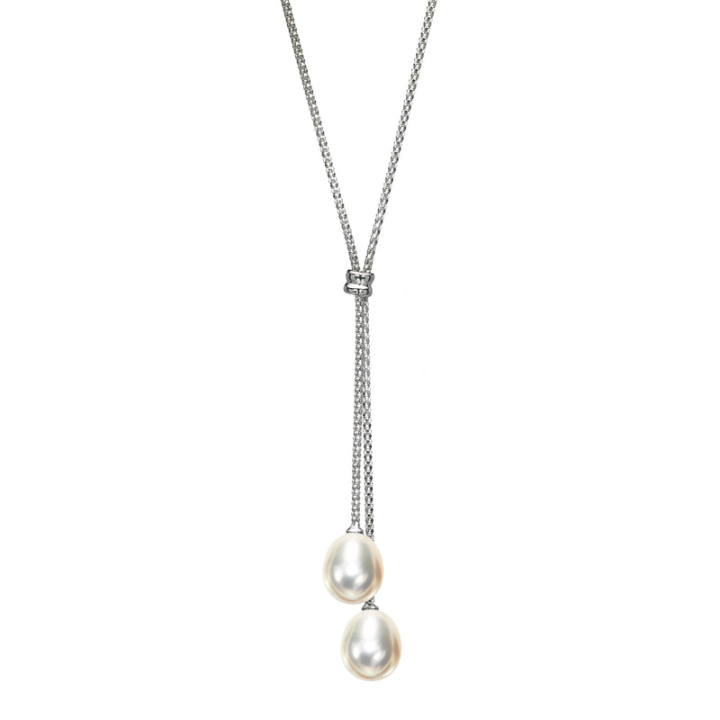 Freshwater Cultured Pearl Y Style Necklace, Sterling Silver