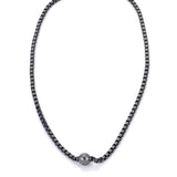 Single Tahitian Pearl, 10.5 MM, on Blackened Sterling Silver Chain, Unisex