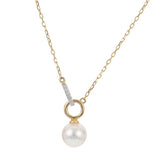 Akoya Cultured Pearl and Diamond Necklace, 14K Yellow Gold