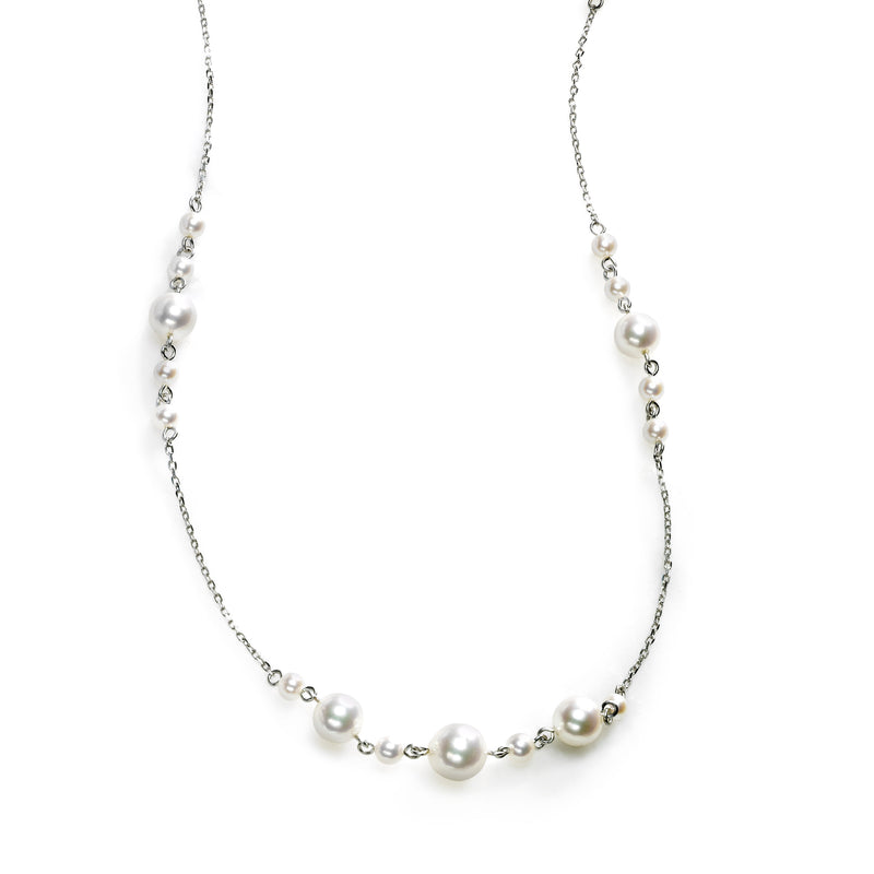 Cultured Pearl and Chain Choker, 16 Inches, 14K White Gold