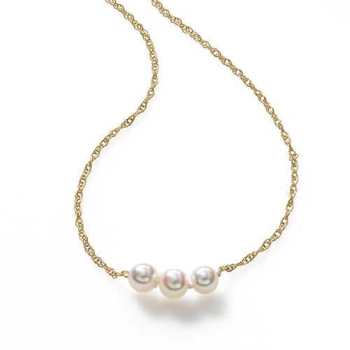 Pearl By Pearl Starter Necklace, 4MM Pearls, 15 inch Length, 14K Yellow Gold