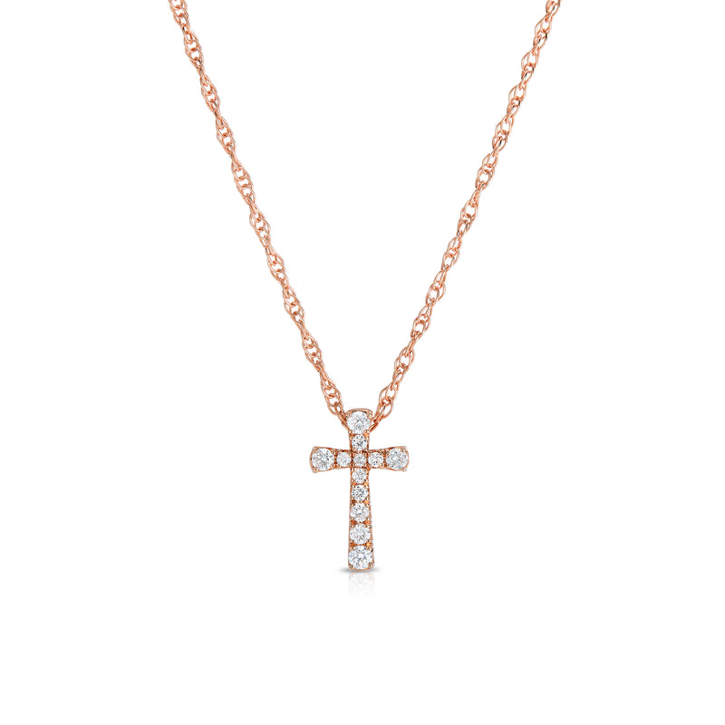Classic Diamond Cross Pendant, .11 Carat, 14K Rose Gold