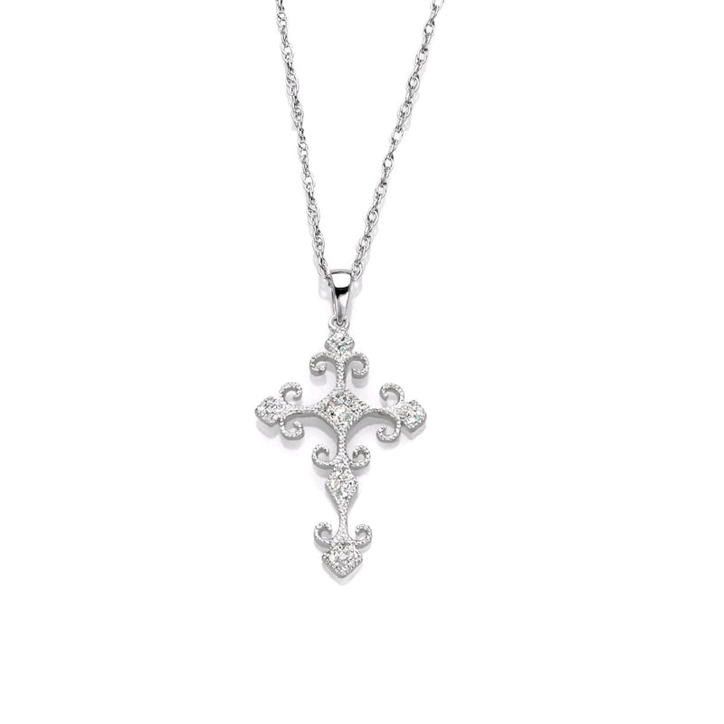 Filigree Design Diamond Cross, 14K White Gold