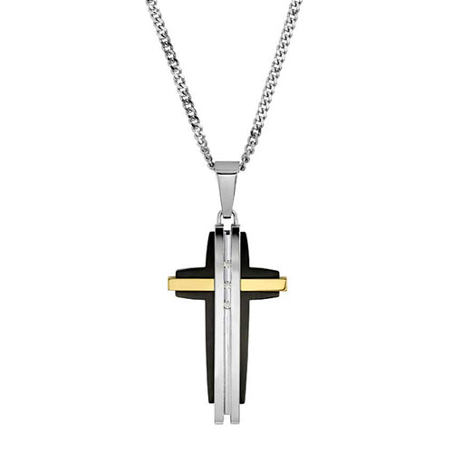 Large Cross Pendant, Stainless Steel and Plated
