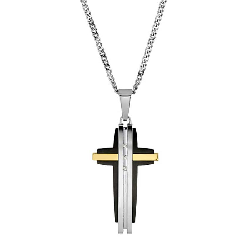 Large Cross Pendant, Stainless Steel and Plated