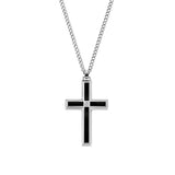 Black Enamel Cross, Tailored Design with Diamond Accent, Stainless Steel