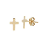 Small Cross Stud Earrings, 14K Yellow Gold