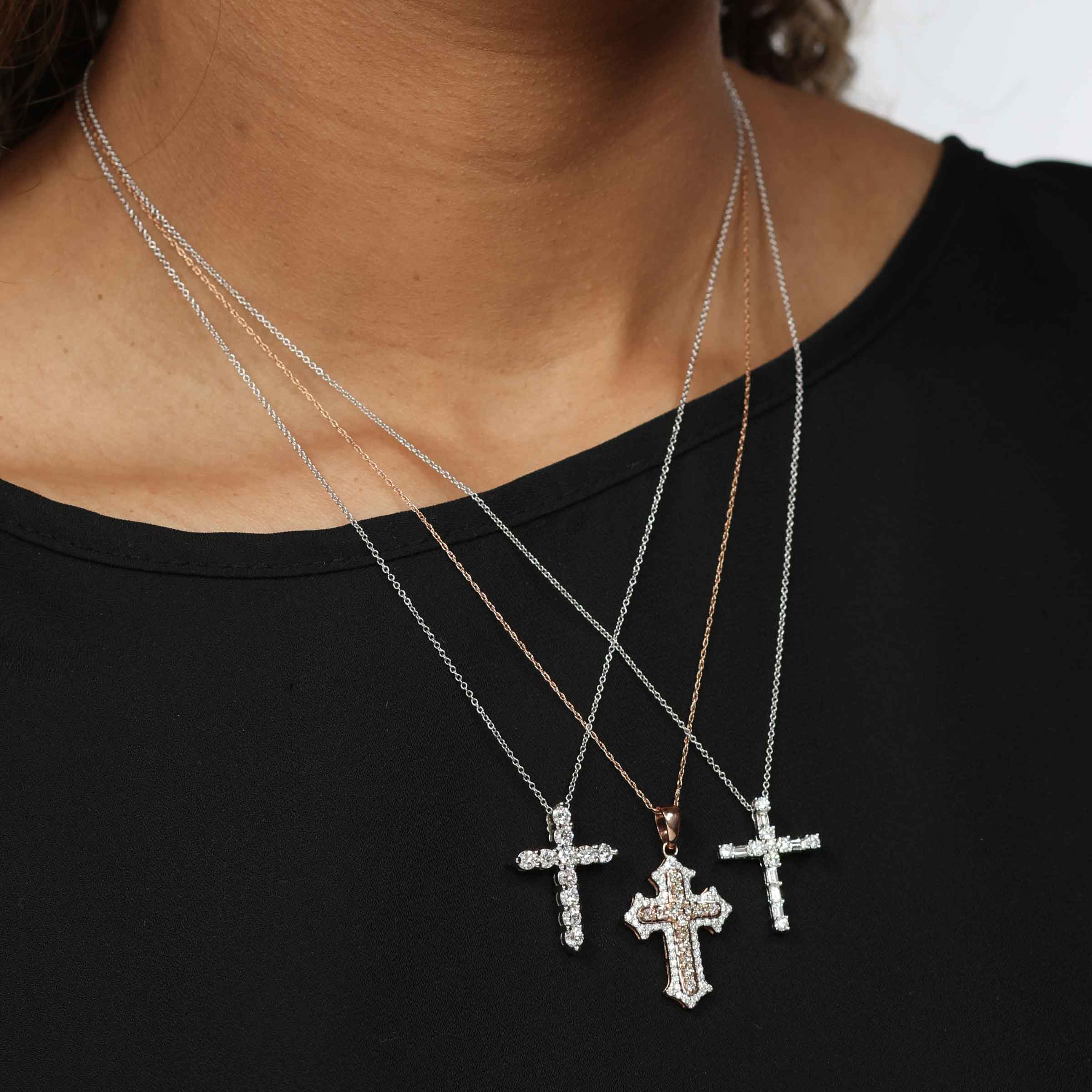 14K Solid White Gold Diamond Cross Necklace – LTB JEWELRY