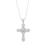 Filigree Cross Pendant with Diamond Accent, Sterling Silver