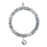 Blue/Grey Silverite and Grey Cultured Baroque Pearl Stretch Bracelet