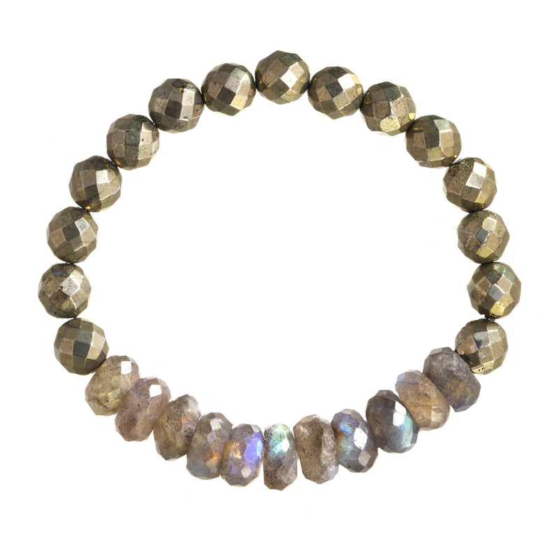 Faceted Labradorite and Faceted Pyrite Stretch Bracelet