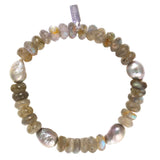 Labradorite Rondelles and Grey Baroque Pearls Stretch Barcelet