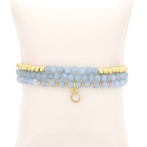 Aquamarine and Gold Filled Beads, 4MM, Stretch Bracelets, Set of 3