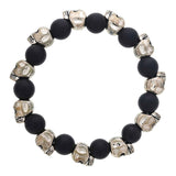 Black Agate Bead "Protection" Bracelet, 8 Inches, Silver Tone, Unisex