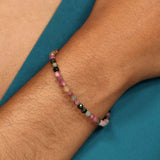 Tourmaline with Gold Filled Bead, 4MM, Stretch Bracelet