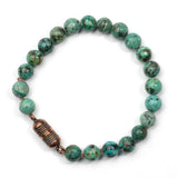 African Stabilized Turquoise Bead Bracelet, 8 Inches, Pewter