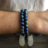 Blue Quartz and Chrysocolla Beads, 8 MM, Stretch Bracelets, Set of 2