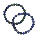 Blue Quartz and Chrysocolla Beads, 8 MM, Stretch Bracelets, Set of 2