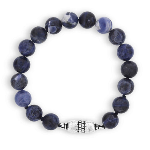 Sodalite Bead Bracelet, 10 MM, 8 Inches, Pewter