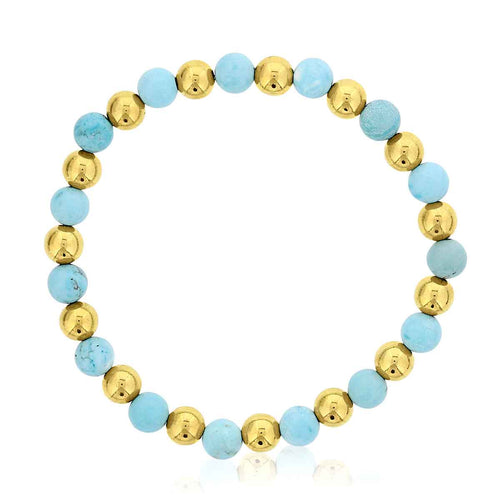 Blue Howlite and Gold Filled Beads, 6 MM, Stretch Bracelet