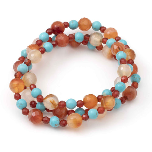 Carnelian and Turquoise Stretch Bracelets, Set of 3