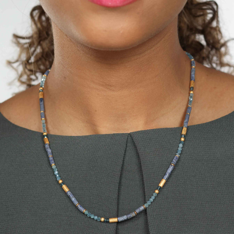 Shades of Blue Gemstone Necklace, 18 Inches, Vermeil