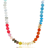 Apatite, Amazonite, Pink Quartz and Fossilized Wood Beads Necklace, 20 Inches