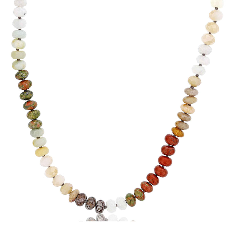 Amazonite, Quartz, Moonstone and Fossilized Wood Beads Necklace, 20 Inches