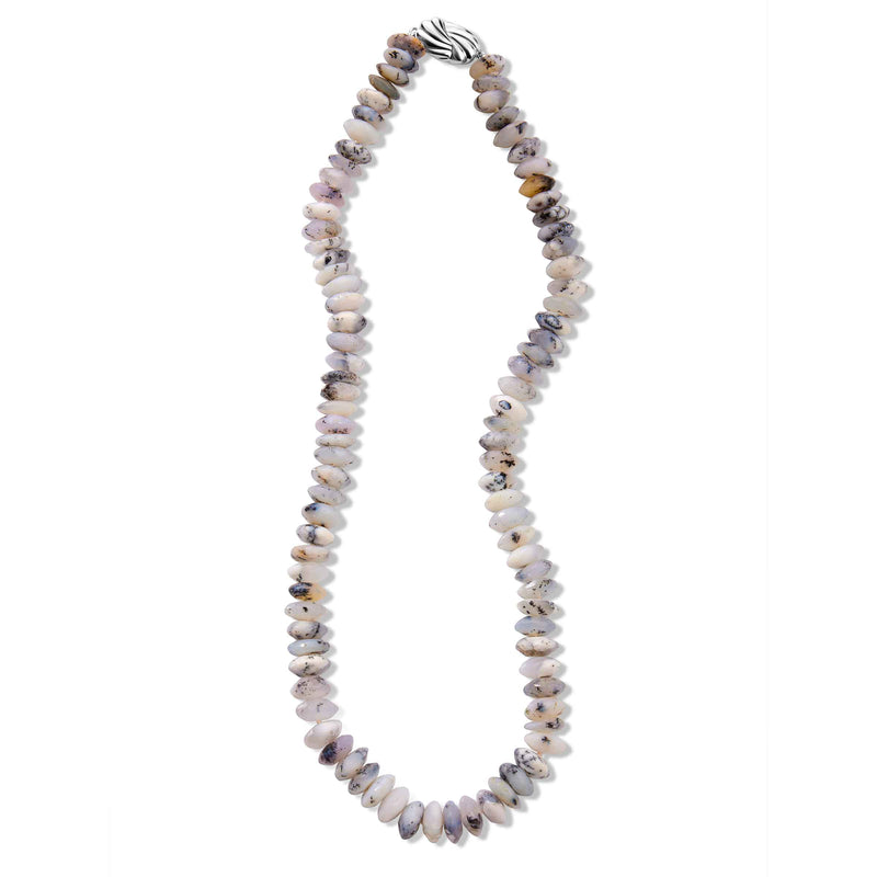 Dentritic Opal Bead Necklace, 17 Inches, Sterling Silver