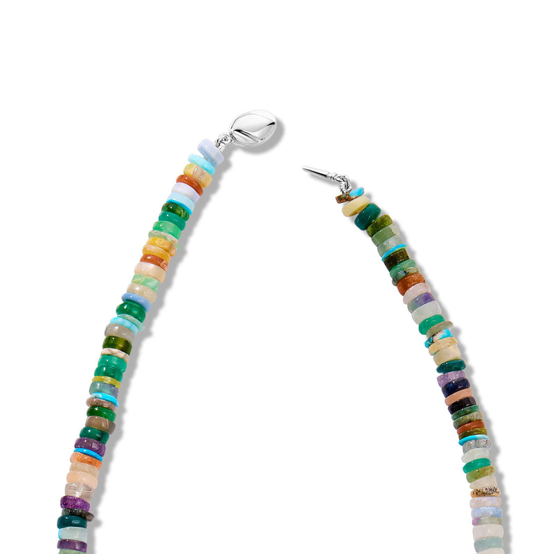 Multi Gemstone Bead Necklace, 16 Inches, Sterling Silver