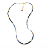 Blue Sapphire and Gold Bead Necklace, Yellow Gold Plating
