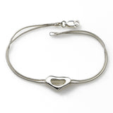 Double Snake Chain Bracelet with Heart Charm, Sterling Silver
