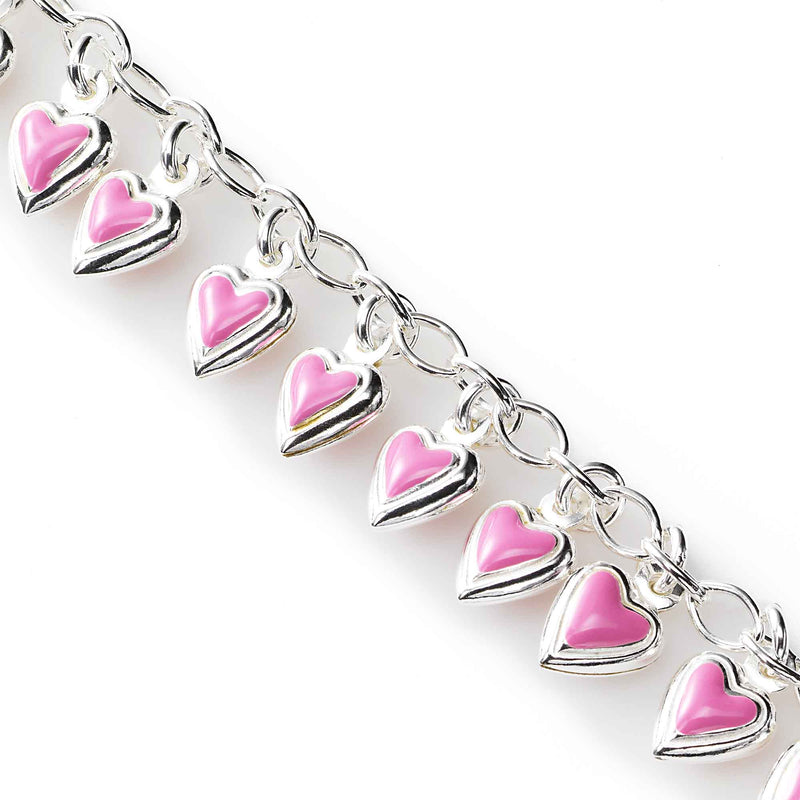 Child's Pink Heart Bracelet, Sterling Silver, 6.50 inches