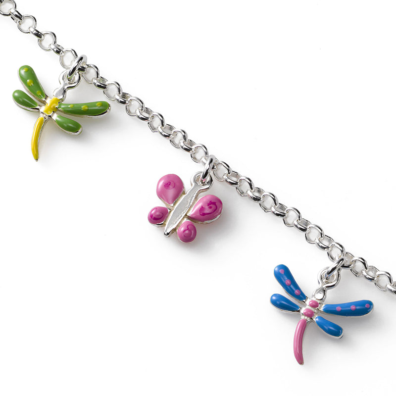 Butterfly and Dragonfly Bracelet, Sterling Silver, 5.50