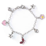 Hearts, Stars, Butterfly and Flower Bracelet, Sterling Silver, 6.00 inches