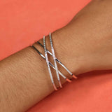 Double Criss Cross Diamond Cuff Bracelet, Sterling Silver