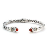 Rope Design Cuff with Garnet Ends, Sterling Silver