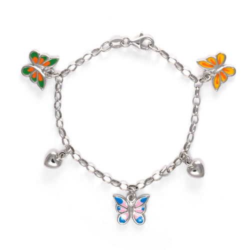 Butterfly and Heart Charm Bracelet, Sterling Silver