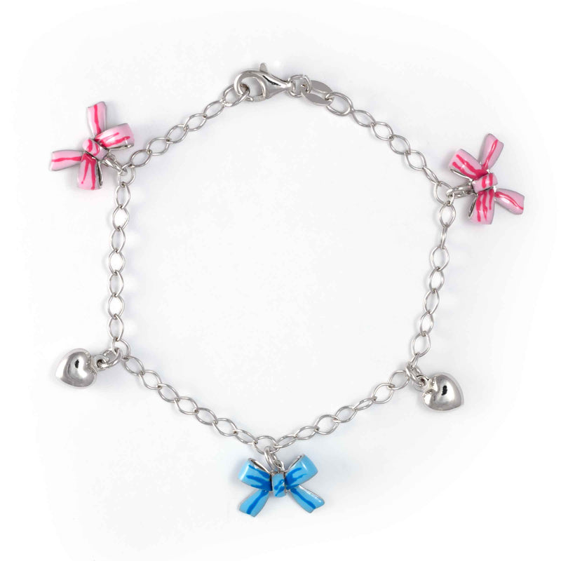 Bows and Hearts Charm Bracelet, Sterling Silver