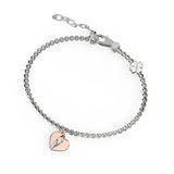 Two Tone Heart Charm Bead Bracelet, Sterling with 18K Rose Gold Plating
