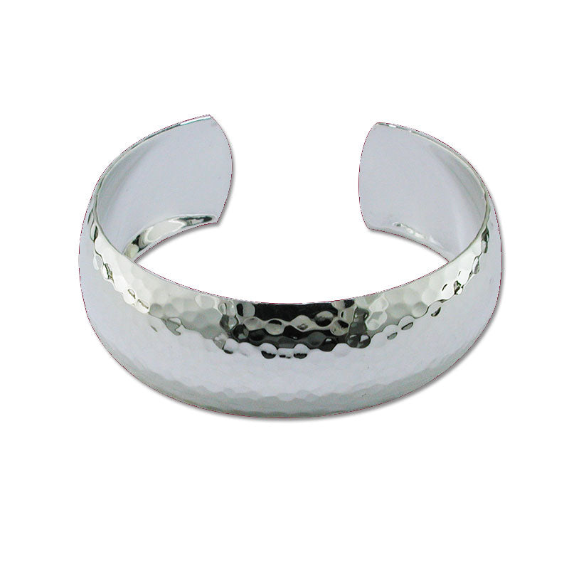 Wide Hammered Cuff Bracelet, Sterling Silver