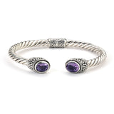 Hinged Cuff with Amethyst Ends, Sterling Silver