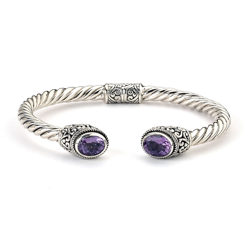 Hinged Cuff with Amethyst Ends, Sterling Silver