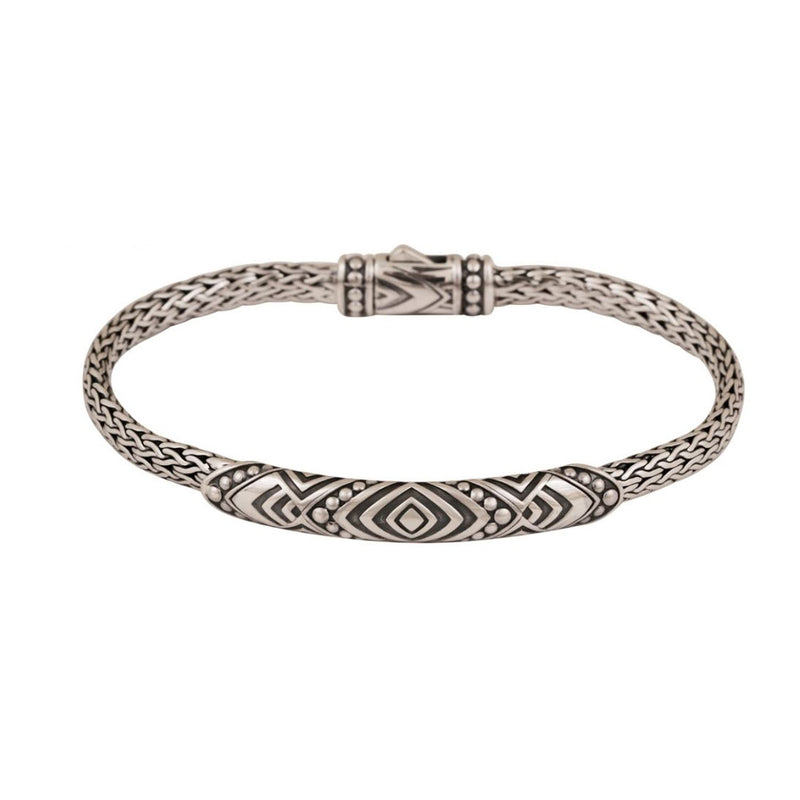 Geometric Design Woven Bracelet, 7.75 inches, Sterling Silver