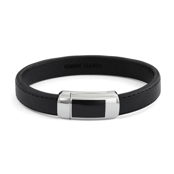 Black Leather Men's Bracelet with Magnetic Clasp, 8.50 Inches
