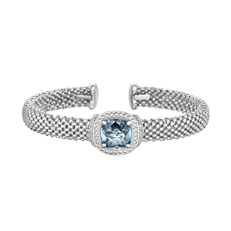 Blue Topaz and Diamond Cuff Bracelet, Sterling Silver