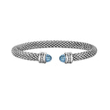 Bead Design Cuff with Blue Topaz Ends, Sterling Silver