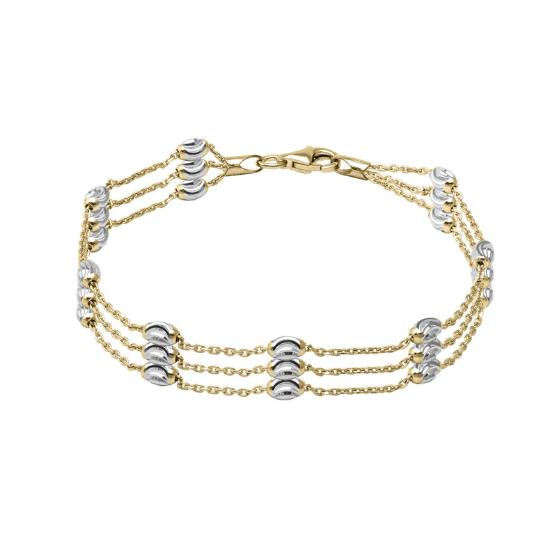 Three Strand Bead Bracelet, Sterling with 18K Yellow Gold Plating