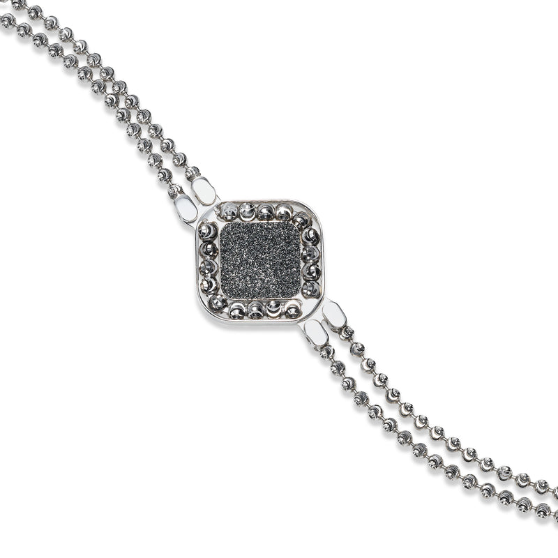 Double Bead Bracelet with Diamond Dust Center, Sterling Silver and Platinum Plating
