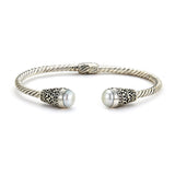 Rope Design Hinged Cuff with Cultured Pearl Ends, Sterling Silver